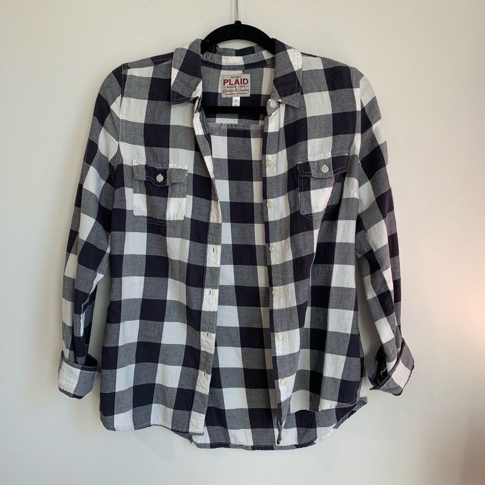Old Navy Plaid Black and White Flannel